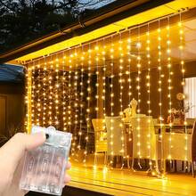 1 dây đèn LED trang trí trong nhà, dài 3m/6m, chạy bằng pin, thích hợp để trang trí tường, rèm cửa, màn che tạo không gian ấm cúng. - Đèn rèm hộp pin - Xem 19