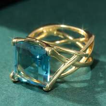 Nhẫn nữ rỗng thời trang - Phong cách tối giản sang trọng, đính đá Cubic Zirconia tổng hợp, thích hợp cho lễ đính hôn, đám cưới hoặc dự tiệc. - Vàng - Xem 4