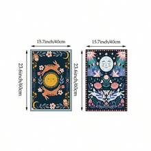 1/2幅北欧民俗风格墙画，日月兔图案，帆布油画，异想天开的波西米亚风天体花卉海报，可爱神秘的装饰画，适合婴儿房、卧室、客厅，送给她的礼物，不含画框 - 圖案 - 查看 14