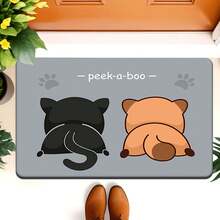 [Product] [Flannel 0.39-Inch Thick Sponge Material] 1 Door Mat, Cute Cat And Dog Peek-A-Boo Design Door Mat, Soft Non-Slip Pet Mat, Suitable For Indoor And Outdoor Use, Perfect For Bedrooms, Balconies, Window Seats, And Entryways-All-Season Pet Mat - White - View 1