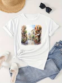 Camiseta de uste regular primavera/verano con cuello redondo y mangas cortas X6061 - Blanco - Ver 1