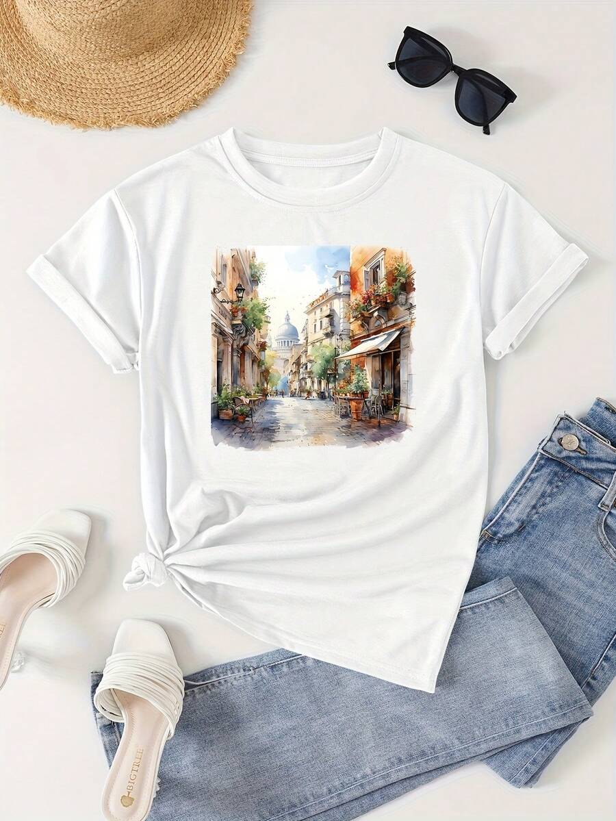 Camiseta de uste regular primavera/verano con cuello redondo y mangas cortas X6061 - Blanco - Ver 1