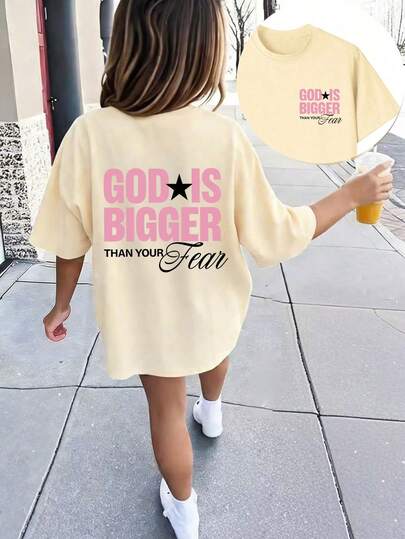 Tween Girl Printed T-Shirt, Soft And Comfortable Fabric, Suitable For Girls Outdoor Sports, Casual Daily Wear, Street Style, Campus Style, Fashionable Girls Spring/Summer Casual Versatile Top
