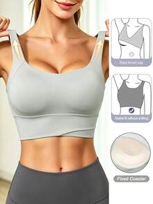 Tank Top Yoga, Bra Olahraga Bernapas dengan Fungsi Anti Guncangan dan Pengumpul yang Memberikan Bentuk Punggung Indah, Atasan Olahraga untuk Gym. - Light Grey - View 10