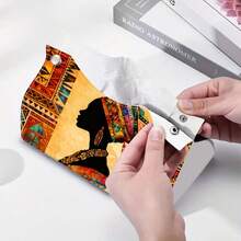 1 pieza Caja de pañuelos con cubierta de piel sintética, decoración con patrón de silueta de mujer colorida, práctica y decorativa para agregar un toque único al hogar, adecuada para la decoración del hogar y el uso en la sala de estar - C - Ver 3