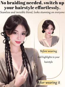 Synthetic Long Claw Clip-On Bowknot Braid Wig, Heat-Resistant Ponytail Hair Extension, For Women Daily Wear & Party - Multicolor - View 4