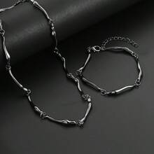 2件套极简扭曲波浪设计项链和手链套装，男女皆宜，适合日常佩戴、约会、送礼 - X410-HEI - 查看 6