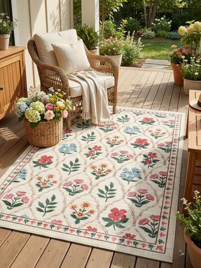 1pc Pastoral Style Floral Plaid Velvet Rectangular Decorative Carpet, Atmosphere Mat, Non-Slip And Easy To Clean, Suitable For Various Home Decor Styles, Living Room Decorative Carpet, Non-Slip And Easy To Wash, Soft And Comfortable, Multiple Sizes Available, Suitable For Living Room, Bedroom, Study, Dining Room And Other Spaces