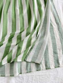 Vestido largo con corte evasé, estampado de rayas verdes y blancas, con diseño de tirantes al cuello y espalda descubierta, con cintura anudada, para vacaciones en una isla tropical - Multicolor - Ver 5