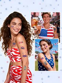 10pcs American Flag Temporary Tattoos, 4th Of July Independence Day Party Tattoos, Easy To Apply And Remove - Multicolor - View 2