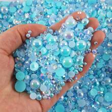 2580pcs 3-10mm Mixed Color Resin Pearls & Rhinestones, Suitable For Phone Case, Makeup Mirror, Cup, Shoes, Clothing Decoration, DIY Jewelry Making Materials, Holiday Gifts - Blue - View 10