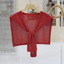 Knitted Shawl Scarf For Women, Crochet Casual Poncho Scarf With Detachable Tie Collar Decor, Accessory For Party Dress - Multicolor - View 18