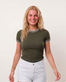 Basic Ribbed T-Shirt With Contrasting Detail - Army Green - View 2