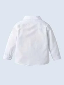 Infant/Baby BoyWhite Long Sleeve Button-Front Collared Shirt, Versatile & Comfortable For Daily, School, Events - White - View 3