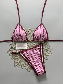 2026 New Colorful Striped Elegant Sexy Women's Casual Sexy Beach Bikini Two Pieces Swimwear With Tie Design, Suitable For Summer Beach, Vacation, Pool Party, Etc. - Multicolor - View 2