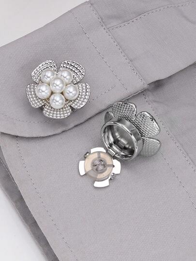 1/2/4pcs 23mm Rhinestone Flower Metal Button Covers For Women, Crystal Button Covers, Detachable Clip On Button Covers, Crystal Fancy Buttons For Clothing, Button Snaps With Pliers Press For Dress Suit Tux Shirt Accessories, Lead Color