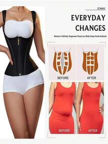 Colombianas Women Double Compression Waist Trainer Corset With Bone Adjustable Zipper And Hook-Eyes Flat Belly Body Shaper - 黑色 - 查看 6