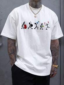 Camiseta para hombre en tallas grandes, con estampado de reproductor de música, mangas cortas cómodas y cuello redondo elástico, ideal para uso casual. - Multicolor - Ver 6
