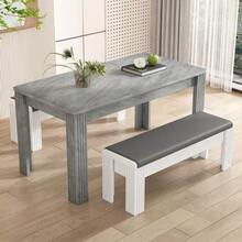 Dining Table, Modern Dining Table, Sturdy Dining Table, Four-Legged Table, Oak Table, Rectangular Dining Table, Coffee/Casual Table, Modern And Minimalist Dining Table, Cement Texture [Shipping Ref: Wf312300aab] - Grey - View 1