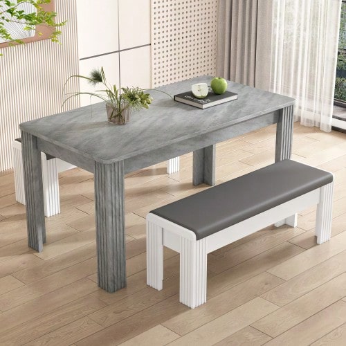 Dining Table, Modern Dining Table, Sturdy Dining Table, Four-Legged Table, Oak Table, Rectangular Dining Table, Coffee/Casual Table, Modern And Minimalist Dining Table, Cement Texture [Shipping Ref: Wf312300aab] - Grey - View 1