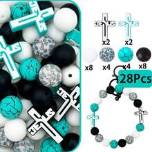 25 piezas/28 piezas/40 piezas Cuentas de silicona con forma de cruz de Jesús, blanco, marrón, rojo, negro, elementos de cruz, adecuados para pendientes, collares, bolsos, bolígrafos, cadenas de teléfono, brochas de maquillaje y otras manualidades de joyería, excelente para regalos de fiestas y cumpleaños - Elemento cruzado - Ver 17