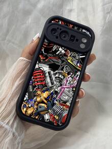 NR5アニメーションモーターアート,対応するPixel 10 9 8 Pro 9A 8A ケース、対応するiPhone17 16 15 14 13 12 11 Pro Max 7 8 16 15 14 Plus 16e 17e 17 Air ケース、フルカメラ保護ソフト TPU ケース、キャンディカラーエンジェルアイラダーマットシリコン肌に優しいタッチフォンケースカバー（女性＆女の子向け） - ブラック - チェックする 6