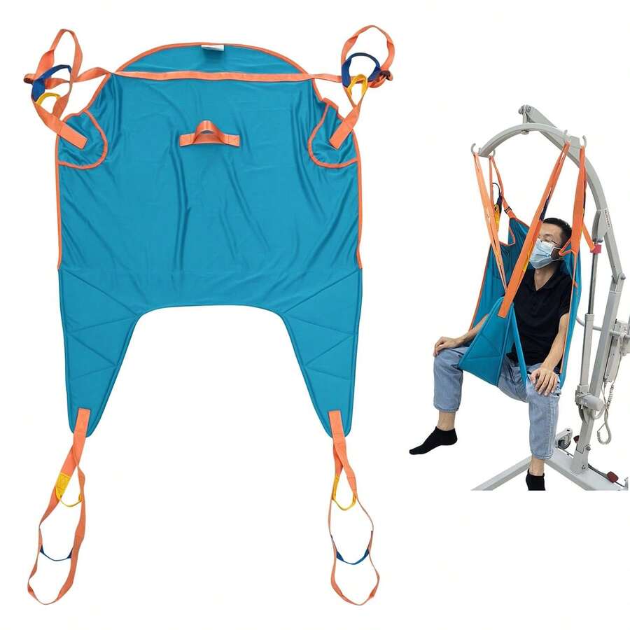 Size L Patient Lift Sling For Home Use, Padded U-Sling With Adjustable Head Support, Divided Leg Design For Toileting, Universal Fit, Supports Up To 500 Lbs