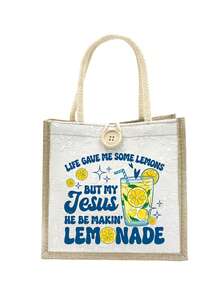 Conjunto de bolso de tela y bolsa "La vida me dio limones pero mi Jesús está haciendo limonada", bolso de lona con estampado de limón e inspiradora cita religiosa - Multicolor - Ver 15
