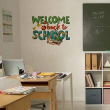 1 Stück Cartoon "Willkommen zurück in der Schule" Wandaufkleber für Kinder, bunter Globus & Apfel Aufkleber, halbmatt PVC, abnehmbar, für Klassenzimmer, Kinderzimmer, Spielzimmer Dekoration - Verschiedenfarbig - Übersicht 3