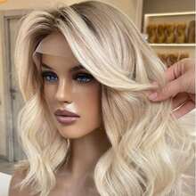 Peluca de cabello humano rubio ceniza para mujeres, peluca de cabello humano con encaje transparente de bob corto, peluca frontal de encaje 13x4 para uso diario de mujeres, cabello brasileño virgen de onda corporal con encaje transparente, peluca de cabello humano con densidad del 180% - S3/14 - View 4