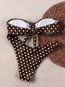 Bộ bikini chấm bi gợi cảm, thanh lịch, thoải mái, không dây đeo vai, thích hợp cho kỳ nghỉ hè, tiệc tùng, hẹn hò, đi biển. - Cà phê nâu - Xem 2