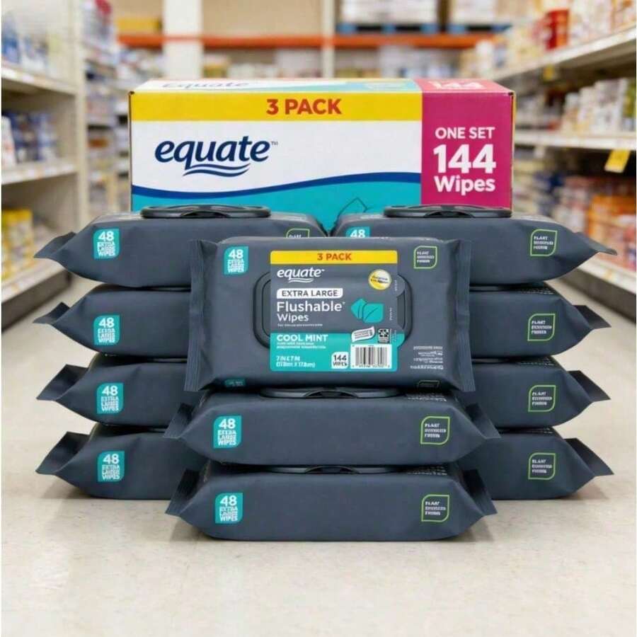 Extra Large Flushable Wet Wipes, Cool Mint Scent, Extra Large Size For Better Coverage, Refreshing Cool Mint Scent, Flushable And Septic , Gentle Cleansing Wipes - 1( 144 Wipes (3 Pack)) - View 1