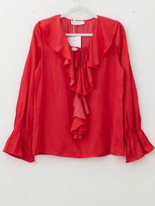 Blusa Elegante con Volantes en Cascada y Puños Elásticos. - Rojo C8093 - Ver 6