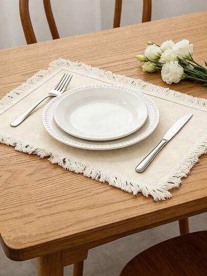 2/6/12pcs Tassel Edged Placemats, Minimalist Heat-Resistant Table Mats, Suitable For Party, Wedding, Restaurant, Breathable And Lightweight Dining Table Decor