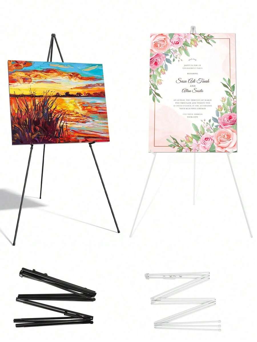 1pc Foldable Adjustable Metal Frame Wedding Sign Holder, Includes Storage Bag, Suitable For Displaying Wedding Signs, Decorations, Paintings, Art Pieces, And Birthday Party Signs - Multicolor - View 1
