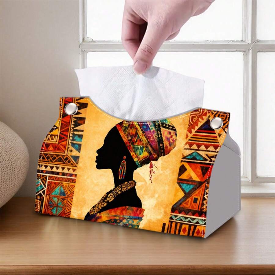1 pieza Caja de pañuelos con cubierta de piel sintética, decoración con patrón de silueta de mujer colorida, práctica y decorativa para agregar un toque único al hogar, adecuada para la decoración del hogar y el uso en la sala de estar - C - Ver 1