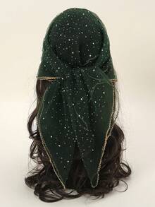 1 pieza Pañuelo bordado nuevo y popular para mujer, pañuelo de cabeza de unicolor con strass, bandana vintage retro chic accesorio para el cabello, como diadema, chal, decoración de bolso - 636-Verde oscuro - Ver 9