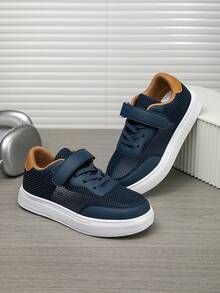 Boys/Girls Blue Mesh Splice Casual Shoes, Hook And Loop Easy On/Off Flat Sports Sneakers, Suitable For School, Daily Casual, Summer Outdoor, Versatile Skateboard/Running Shoes - Blue - View 6