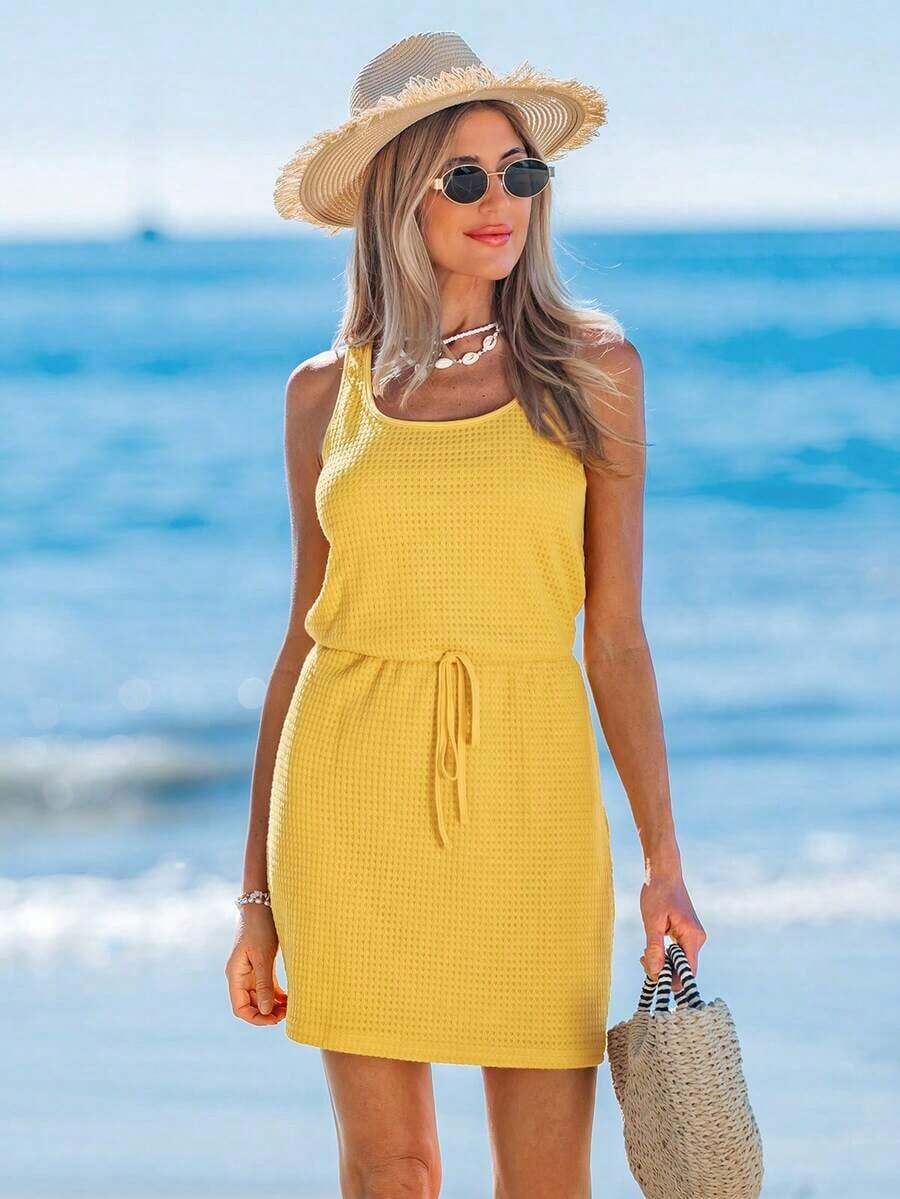 Vestido casual minimalista de estilo urbano color albaricoque de 2 en 1 con top corto para mujer, otoño - Amarillo - Ver 1