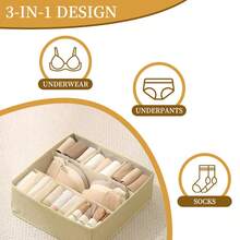 1 pieza Organizador de cajón ajustable de tela, caja de almacenamiento multicompartimentos para ropa interior, calcetines, sujetadores, plegable, resistente, disponible en gris/beige - Multicolor - View 7