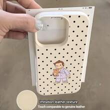 1pc Polka Dot Fashion Creative Pink-Purple Monkey & Lychee Pattern Soft Phone Case Suitable For IPhone XR/11 To 17 - Antique White - View 3