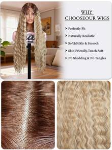 Tóc giả dài 32 inch màu hồng/vàng ombre, lưới trong suốt 13*4, chất liệu ren co giãn, phù hợp cho thi đấu, sử dụng hàng ngày, dễ dàng cho người mới bắt đầu, chịu nhiệt, thanh lịch dành cho nữ. - Nhiều màu - Xem 8