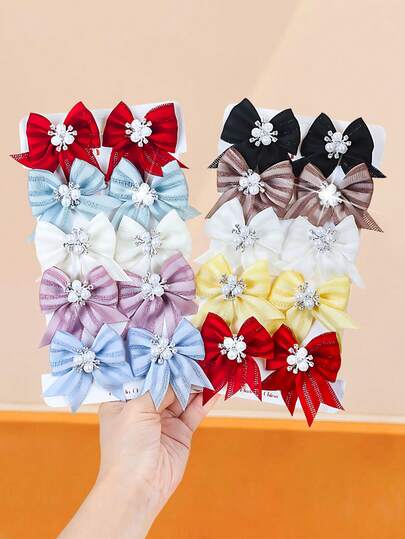 20/10/10 Sets Satin Bow Hair Clips, Faux Pearl & Rhinestone Side Clips, Bangs Clips - Suitable For Women And Girls, Suitable For Daily, Date, School, Party, Holidays, Mother's Day Gift