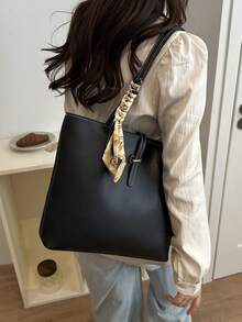 Nueva llegada Bolso de hombro versátil de unicolor de lujo para mujer - Negro - Ver 6