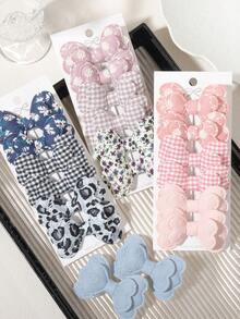 6pcs/Set Delicate Floral, Heart & Bow Hair Clips Set, Pink Fabric Embroidered Duck Clips, Fresh Countryside Style, Non-Damaging Bangs Clips, Suitable For Daily & Date Wear - Mixed color - View 8