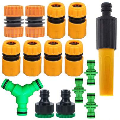 15pcs 1/2 Inch Water Pipe Quick Connector Set With Spray Nozzle/Multipurpose Watering Kit, Garden Gardening Watering Quick Coupling Accessories For Lawn, Agriculture Irrigation And Car Washing, Outdoor Watering Tool