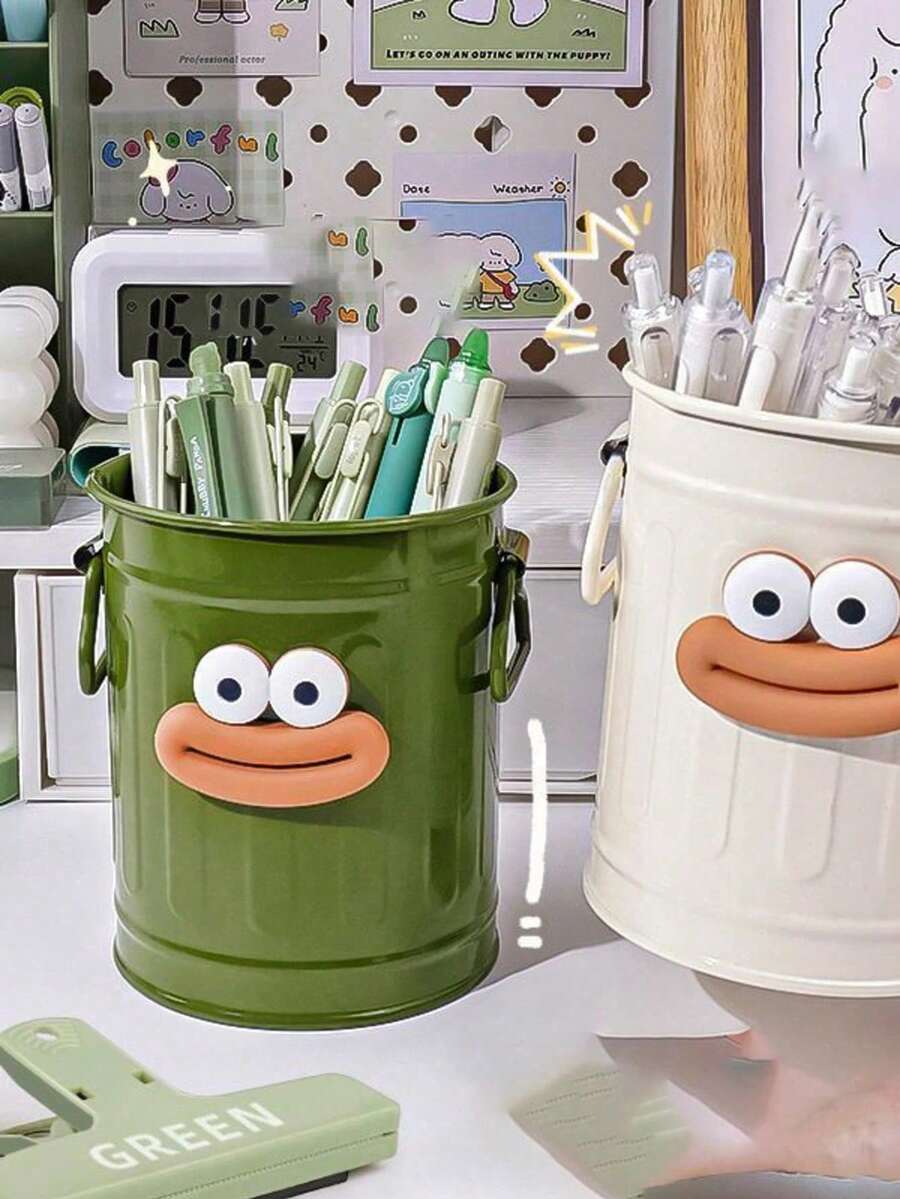 Cute Pattern Plastic Desktop Storage Box, Lightweight Pen Holder, Office Supplies Organizer, Makeup Brush Storage, Desktop Organizer, Home Organization Accessories, Office Bedroom Dormitory Desktop Decor, Multi-Functional Desktop Storage Box, School Supplies Organizer, Cosmetics Storage, Desktop Organizer, Space-Saving Desktop Storage, Home Office Desktop Organizer