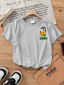 Disney Licensed Children's Printed T-Shirt, Featuring Mickey Mouse Family Member Pluto Pattern Print T-Shirt. Fun, Lively, Comfortable, And Breathable, Suitable For Wearing During Playtime And Vacations, Suitable For Boys And Girls. - Xám - Xem 3