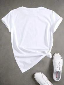 Minimalist Blue Butterfly Pattern Round-Neck Loose-Fitting Women's Short-Sleeve Shirt T Shirt - 白色 - 查看 2