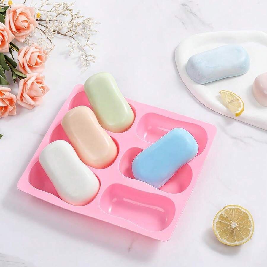 1 khuôn silicon 6 ngăn làm xà phòng, khuôn silicon tự làm bom tắm, dụng cụ làm xà phòng thủ công, dụng cụ dễ dàng lấy xà phòng ra khỏi khuôn. - hồng - Xem 1
